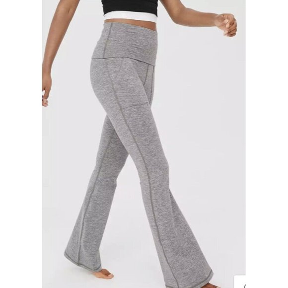 aerie Pants - Aerie Offline The Hugger High Waisted Foldover Flare Leggings XL Heather Gray